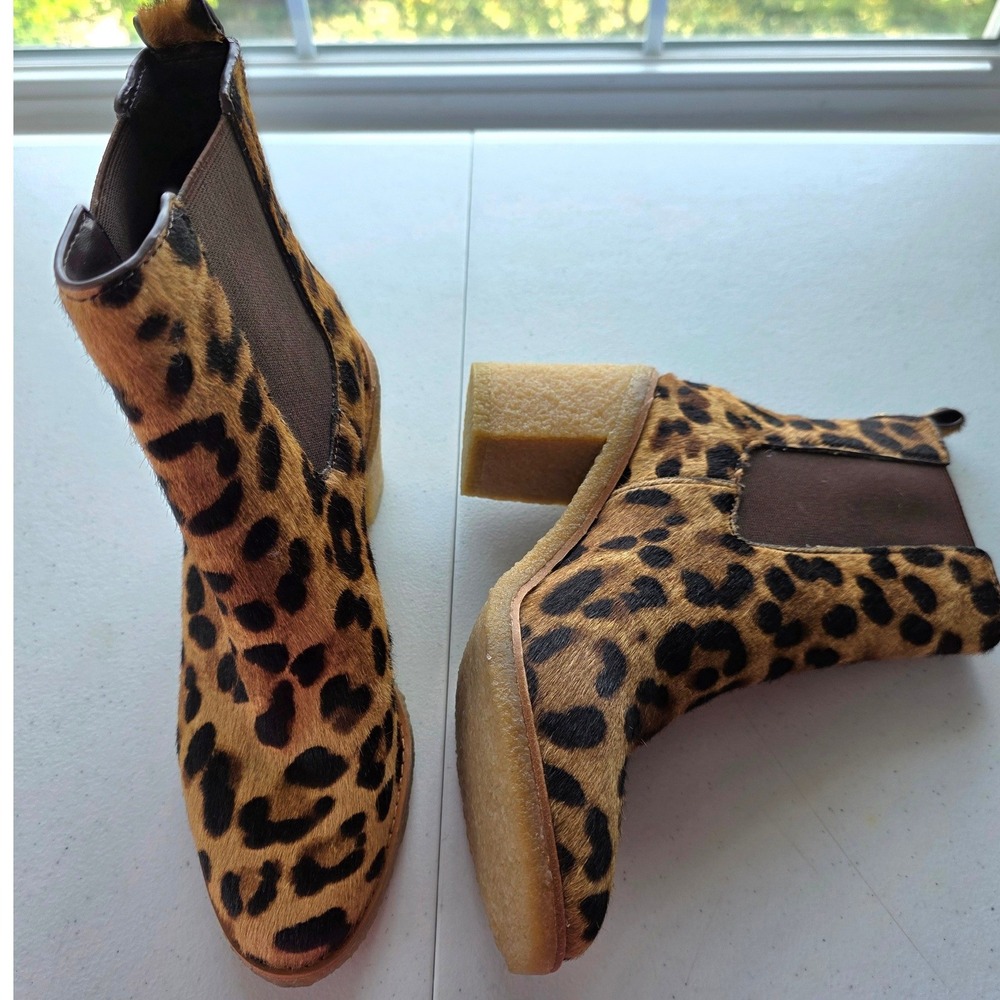 Lauren Ralph Lauren Marianna Leopard Calf Hair Chelsea Boots Brown Tan Size 6